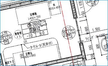 カーテンのプランが書き込まれた建築図面